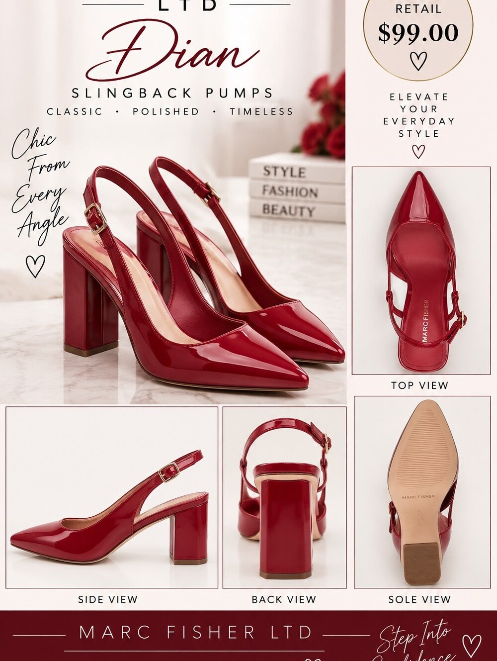 Marc Fisher Dian  Red Patent Slingback Pumps NIB